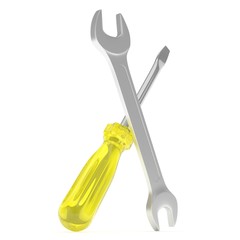 3D Illustration Wrench and screwdriver, service concept