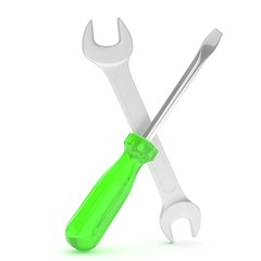 3D Illustration Wrench and screwdriver, service concept