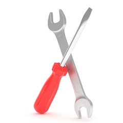 3D Illustration Wrench and screwdriver, service concept