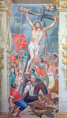 Fototapeta na wymiar Salamanca - The Elevation of the cross fresco in church of Convento de San Esteban by unknown artist of 16. cent.