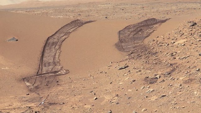 Tracks Of The Curiosity Rover On Mars