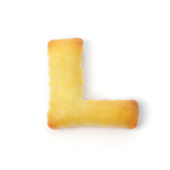 letterr L made of cracker cookie isolated on white background