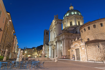 Fototapeta na wymiar BRESCIA, ITALY - MAY 21, 2016: The Dom at evening dusk (Duomo Nuovo and Duomo Vecchio).
