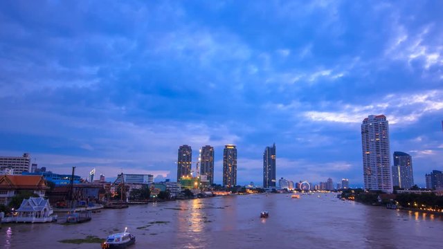 Day to night Chao Praya river, beautiful life in Bangkok Thailand