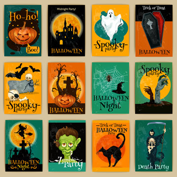 Complete set of retro posters for Halloween party