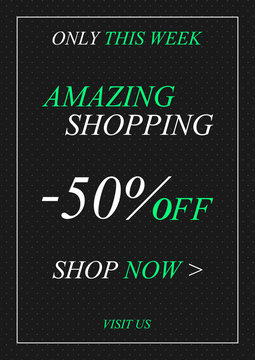 Vector Amazing Shopping Up To 50 percent off banner with frame for online stores, websites, retail posters, social media ads. Creative banner layout for m-commerce, mobile promotions.