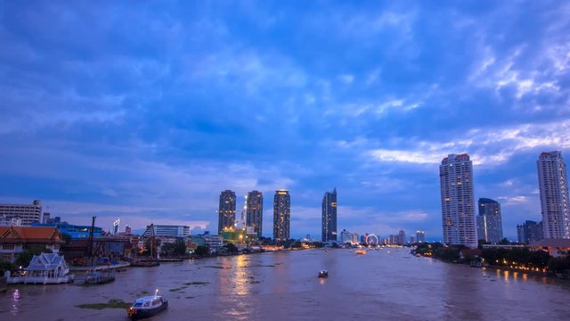 Day to night Chao Praya river, beautiful life in Bangkok Thailand