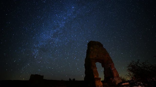 Astro Time Lapse of Milky Way Galaxy over Abandoned Scenic Ruin 