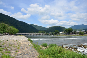Fototapeta na wymiar View landscape of Togetsukyo Bridge across the Oi River at Arash
