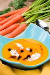 Carrot soup. Soup puree. Vegetarian menu.