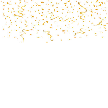 Gold confetti celebration isolated on white background. Falling golden abstract decoration for party, birthday celebrate, anniversary or Christmas, New Year. Festival decor. Vector illustration