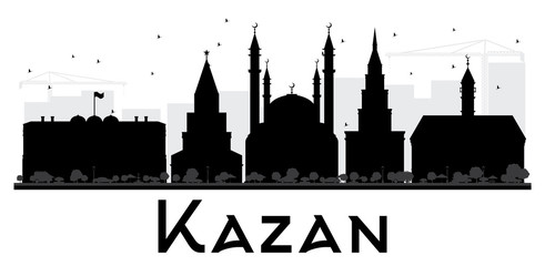 Obraz premium Kazan City skyline black and white silhouette.