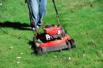Obraz premium outdoor worker mowing the lawn