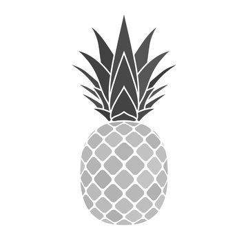 Pineapple silver icon. Tropical fruit isolated on white background. Symbol of food, sweet, exotic and summer, vitamin, healthy. Nature logo. Flat concept. Design element Vector illustration