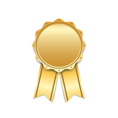 Award ribbon gold icon. Blank medal with stars isolated on white background. Stamp rosette design trophy. Golden emblem. Symbol of winner, celebration, sport achievement, champion. Vector illustration