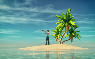 Man on a tropical island
