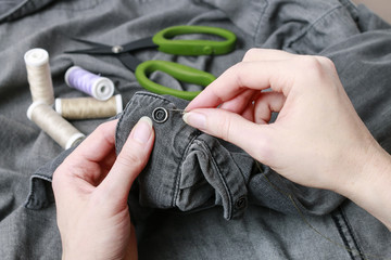 Obraz premium Sewing woman handmade hobby