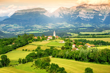 Beautiful landscape view on Prebois mountain village near Ecrins national park on the south-east of...