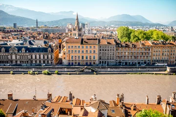 Foto op Canvas Morning cityscape view on the old town with mountains and river in Grenoble city on the south-east of France © rh2010