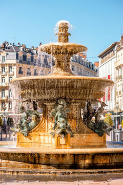 Grenoble old city fountain on Place Grenette on the south-east of France