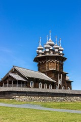 Fototapeta na wymiar Kizhi Island, Russia. Ancient wooden religious architecture. Summer landscape