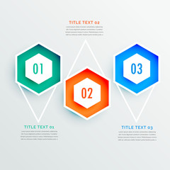 elegant hexagonal shape three steps infographic design