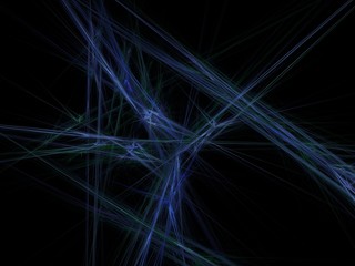 Abstract fractal with a chaotic accumulation of blue rays
