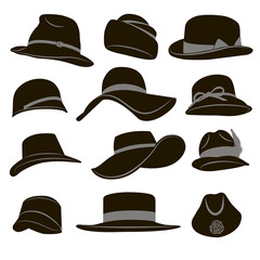 12 colored icons of women's hats