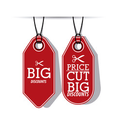 hanging red tag icon. Price offer discount and market design. Isolated design. Vector illustration