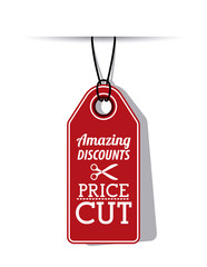 hanging red tag icon. Price offer discount and market design. Isolated design. Vector illustration