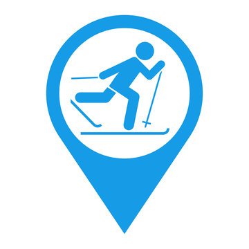 Icono plano localizacion esqui de fondo azul