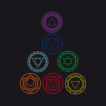 seven human chakras, vector illustration.