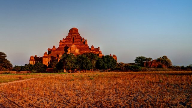 Panorama of Dhammayangyi temple at sunset in Bagan, Nyanmar