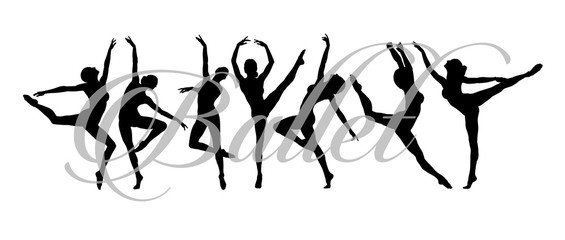 Double exposure of ballet writing and ballet dancers silhouettes
