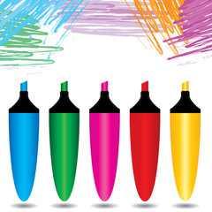 Multicolored marker pen set on colorful background.