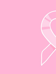Pink ribbon side vertical border. International symbol of breast cancer awareness. Vector card template with pink background. Design element for October, National Breast Cancer Awareness Month