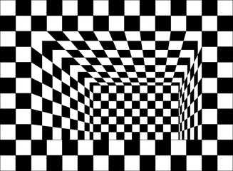 Black and white chessboard walls room