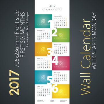Calendar 2017 first six month color background
