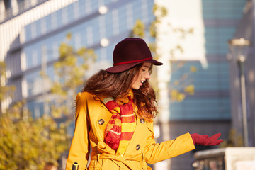 Fototapeta premium Autumn portrait of happy girl on a walk