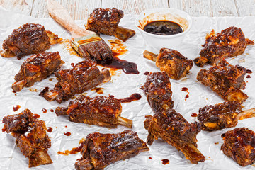 hot sticky ribs seasoned with soy garlic ginger barbecue sauce