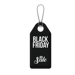 hanging black tag icon. Black friday price offer discount and market design. Isolated design. Vector illustration