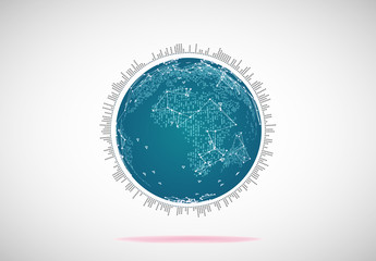 blue world map with network connection
