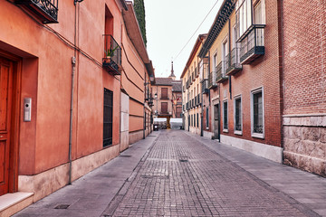 Streets and Medieval Fair (closed) in Alcala de Henares, Cervantina dawn during the week...