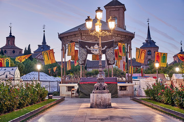 Streets and Medieval Fair (closed) in Alcala de Henares, Cervantina dawn during the week (10/06/2016)