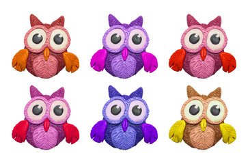 Fototapeta premium A set of colorful cartoon clay owls.