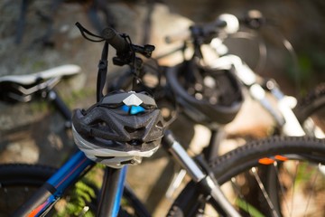 Fototapeta na wymiar Close-up of mountain bike in forest