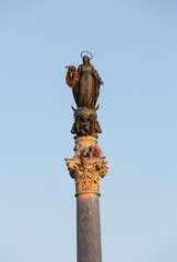  The Column of the Immaculate Conception, is a nineteenth-century monument depicting the Blessed Virgin Mary, located in Piazza Mignanelli and Piazza di Spagna. Rome, Italy.
