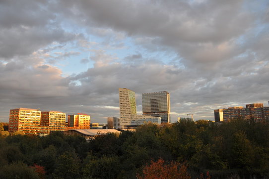 Euralille's towers on summer evening