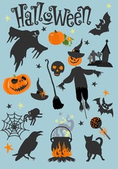 Happy Halloween greeting card. Scary holiday poster. Vector illustration.