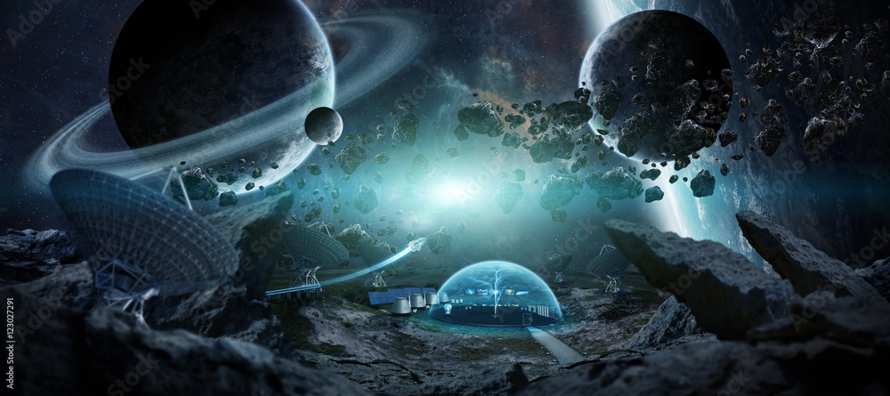 Aufkleber Observatory station in space 3D rendering elements of this image